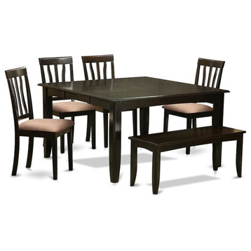 6-Piece Formal Dining Set, Table With Leaf and 4 Chairs Plus a Bench