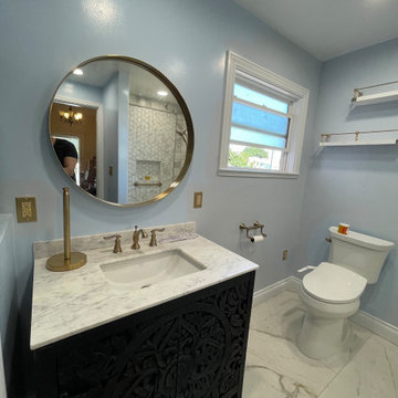 Master Bathroom, Blues, Golds and whites