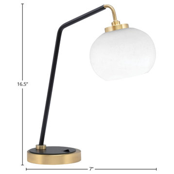 1-Light Desk Lamp, Matte Black/New Age Brass Finish, 7" White Muslin Glass