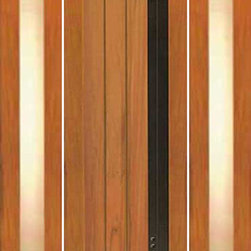 Single Door, Two Side lights with Contemporary Heavy Iron Handle - Front Doors