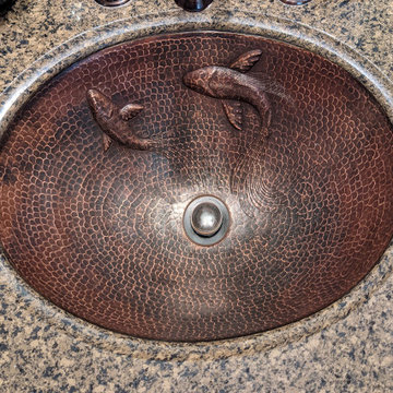 19" Oval Under Counter Hammered Copper Bathroom Sink with Koi Fish Design (LO19F