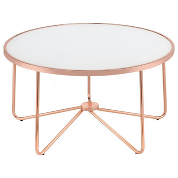34"x34"x18" Frosted Glass and Rose Gold Coffee Table