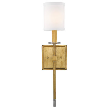 1 Light Gilded Gold Sconce with Acrylic accents and cylinder shade