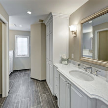 White quartz countertop, Great silver mirror