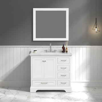 Bath Vanity, Marble Top, White, 36'' With Sink, Mirror