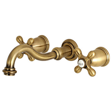 Kingston Brass 2-Handle Wall Mount Bathroom Faucet, Antique Brass