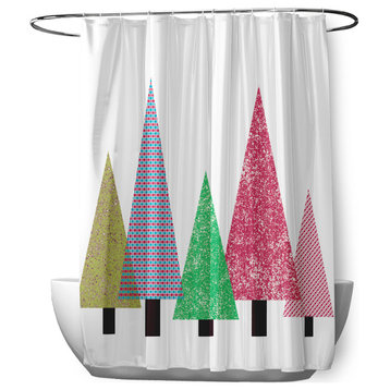 70"Wx73"L Triangle Trees Shower Curtain, Bright Green