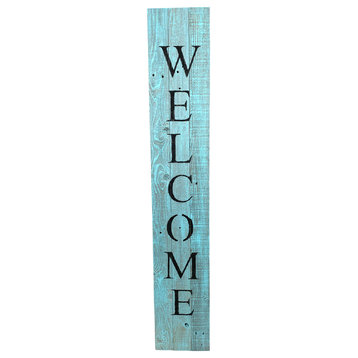 Rustic Farmhouse 60 in. Robins Egg Blue Vertical Front Porch Welcome Sign