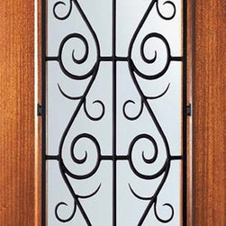 Slab Front Single Door 80 Mahogany St. Charles Full Lite Wrought Iron - Front Doors