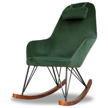 Padova Mid Century Modern Indoor Nursery Velvet Rocking Chairs in Green