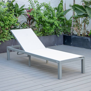LeisureMod Marlin Patio Chaise Lounge Chair With Gray Frame, White