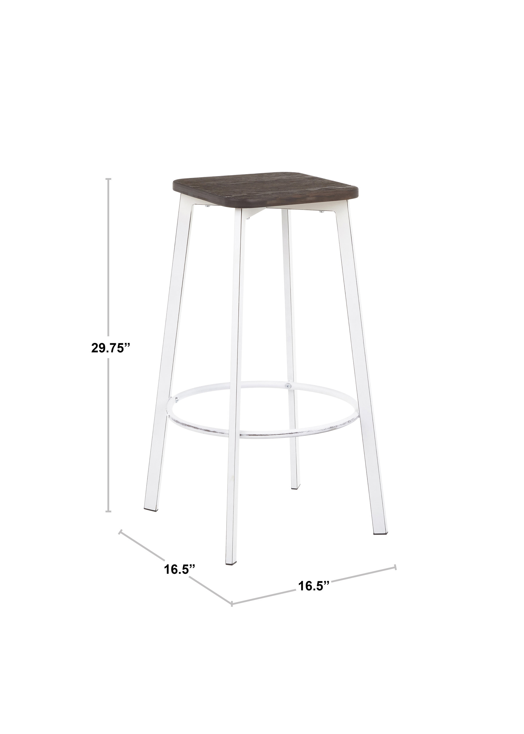 LumiSource Clara Square Barstool, Antique Metal/Espresso Bamboo, Set of 2
