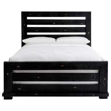 Willow Complete Bed, Distressed Black, King, Slat Bed