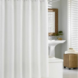 Shower Curtain: WHITE Hotel Waffle Weave Egyptian Cotton - Bathroom Accessories