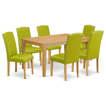 East West Furniture Capri 7-piece Wood Dining Set in Oak/Autumn Green