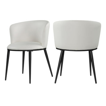 Skylar Dining Chair, Set of 2, White Faux Leather, Matte Black Iron Legs