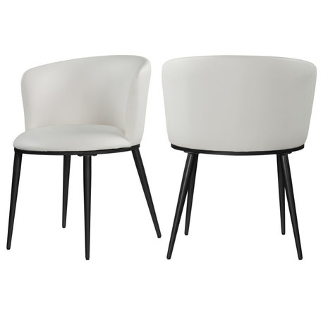 The Almar Dining Chair,  Set of 2, White Vegan Leather, Matte Black Iron Legs