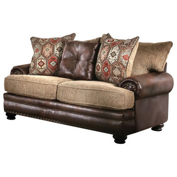 Furniture of America Morgan Faux Leather T-cushion Loveseat in Brown