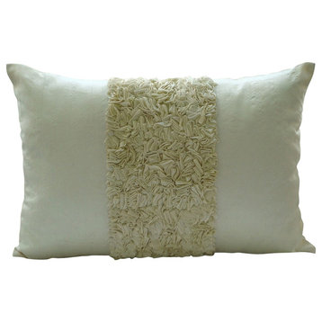 Textured Ribbon 12"x16" Art Silk Ivory Lumbar Pillow Cover, Vintage Ivory Love