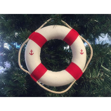 Classic White Decorative Anchor Lifering With Red Bands Christmas Ornament 6''