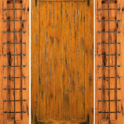 Knotty Alder Exterior Prehung Door with Two Sidelites, Straps - Front Doors