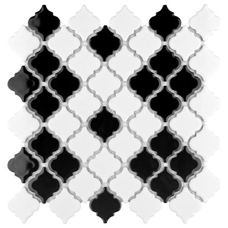 Hudson Tangier Mosaic Floor and Wall Tile, Black and White