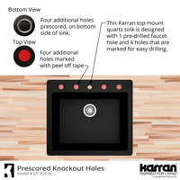 Karran QT-820 Top Mount 25" Single Bowl Quartz Kitchen Sink Kit, Grey