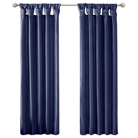 Madison Park Emilia Twist Tab Faux Silk Window Panel, Navy Blue