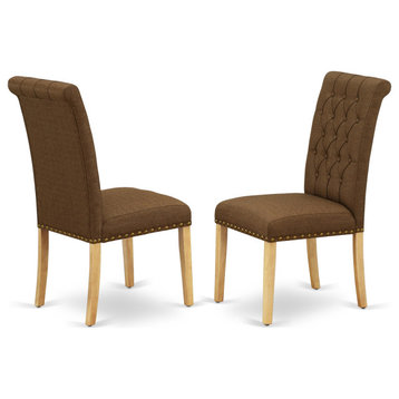 Set of 2 Chairs Bremond Parson Chair With Oak Leg, Linen Fabric