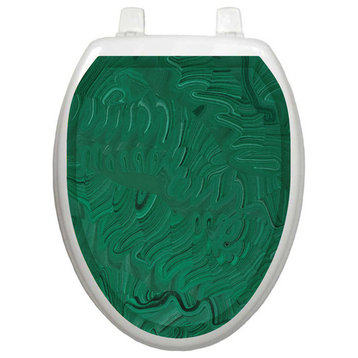 Malachite Toilet Tattoos Seat Cover, Vinyl Lid Decal, Green Bathroom Cling Décor, Elongated