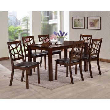 Baxton Studio Mozaika Wood and Leather Contemporary 7-Piece Dining Set