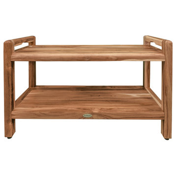 EcoDecors EarthyTeak Classic Shower Bench, Shelf and LiftAide Arms, 35"