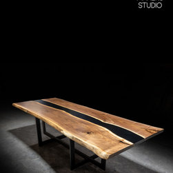 Black Walnut River Epoxy Resin Live Edge Kitchen Dining Table - Dining Tables