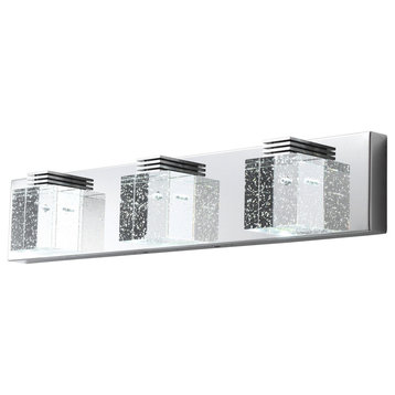 3-Light Chrystal Transparent Glass Cube LED Light Bathroom Vanity Light