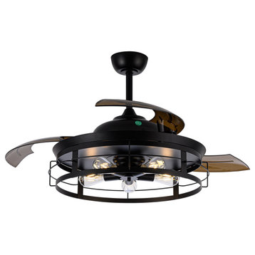 52 in Modern Black Industrial Retractable Ceiling Fan with Light Kit and Remote