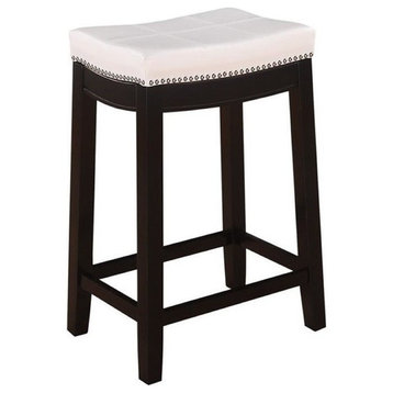 Hawthorne Collections 26" Transitional Wood/Faux Leather Counter Stool in White