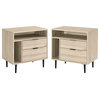 Set of 2 Nightstand, Tapered Legs With 2 Drawers & 2 Open Shelves, Birch