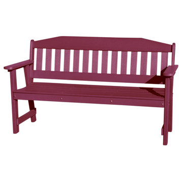Phat Tommy All Weather Outdoor Bench - 5 ft Garden Bench with Back, Darkred