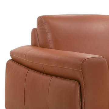 Leatherette Chair With Flared Track Armrests And Angled Legs, Brown