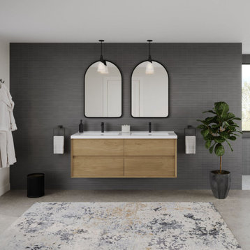 The Daria Bathroom Vanity, White Oak, 60", Double Sink, Wall Mount