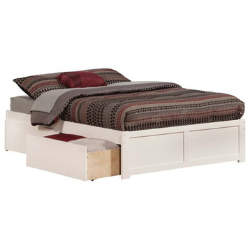 AFI Concord Full Solid Wood Platform Bed with Storage Drawers in White