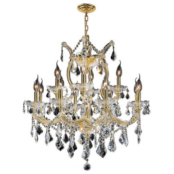 Maria Theresa Chandelier, W27" H26", L13, Gold Finish, Clear Crystal