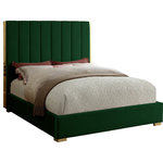 Meridian Furniture - Becca Velvet Upholstered Bed, Green, Full - Transform your bedroom into a luxurious place to retired in the evenings with this elegant Becca green velvet full bed. Featuring a green velvet base with channel tufting atop a polished gold metal frame, this full-size bed makes a bold statement even when incorporated with existing contemporary bedroom decor. With a width of 63.5 inches, depth of 81 inches, height of 61.5 inches, and footboard height of 13.5 inches, this chic bed offers ample space for you to get a good night's rest.