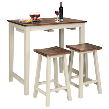 Costway 3-Piece Bar Table Set Counter Pub Table& 2 Saddle Bar Stools w/ Hanging