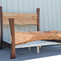 Live Edge Maple King Sized Bed with Walnut Posts and Matching Nightstands - Products