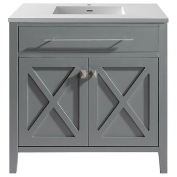 Wimbledon, 36" Gray Cabinet With Matte White Viva Stone Solid Surface Countertop