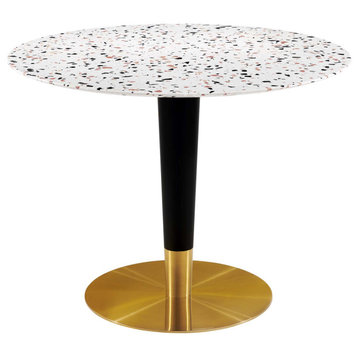 Zinque 40" Round Terrazzo Dining Table, Gold White