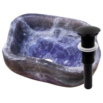 Novatto Natural Purple Onyx Irregular Stone Vessel Bathroom Sink with Drain, Matte Black