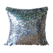3D Metallic Sequins 26"x26" Art Silk Silver Euro Shams, Metallic Scales