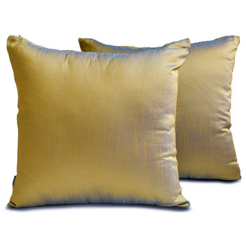 Art Silk Plain Set of 2, 24"x24" Throw Pillow Cover - Turquoise Gold Luxury